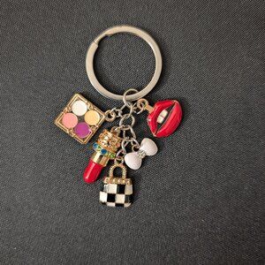 Gold Toned Makeup Pallet Charm Keychain